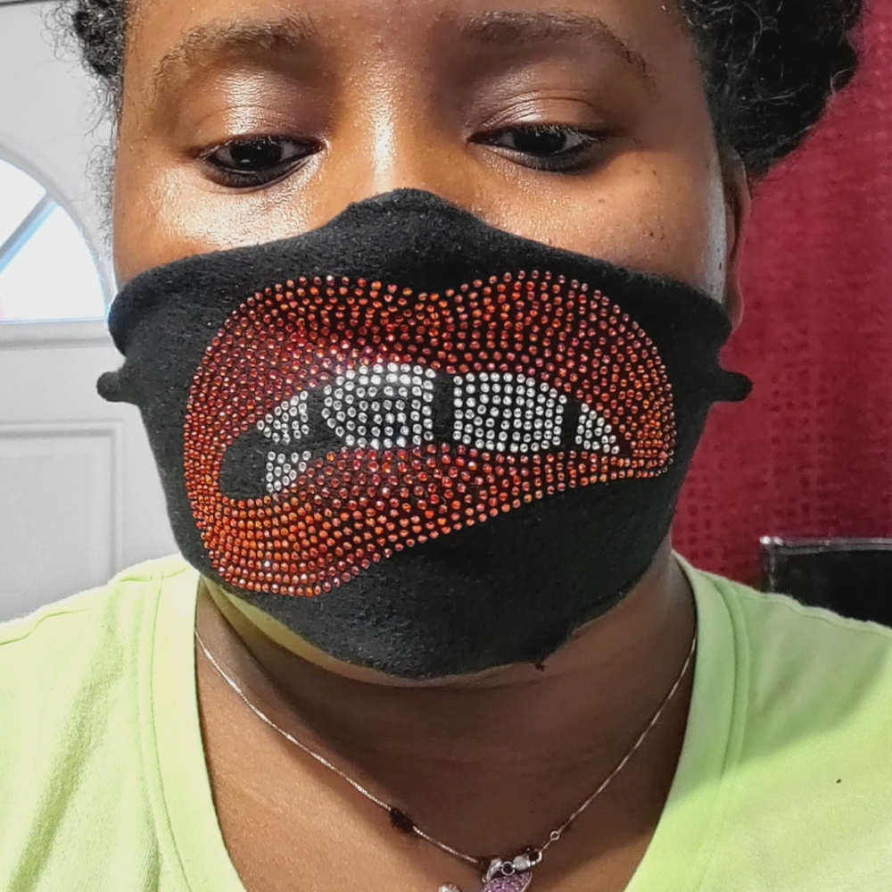 Biting lips Rhinestone face cover